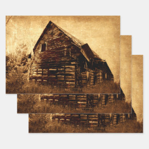 Land Rustic Barn  Brown Sepia Texture Inpakpapier Vel