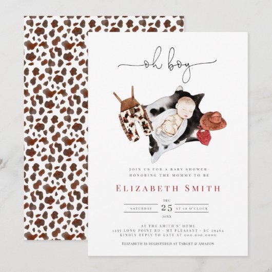 Land Rustic Cowboy Waterverf Baby shower Kaart (Voorkant / Achterkant)