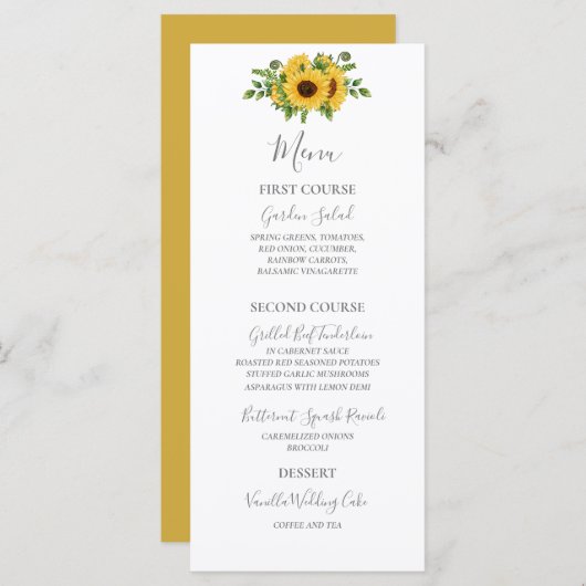 Land Rustic Gold Floral Sunflower Wedding Menu (Voorkant / Achterkant)