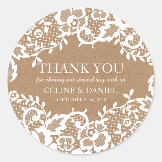 Land Rustic Lace Wedding Bedankt Ronde Sticker (Voorkant)
