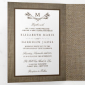 Land Rustic Monogram Branch & Burlap Wedding Drieluik Uitnodiging (Binnenzijde eerst)