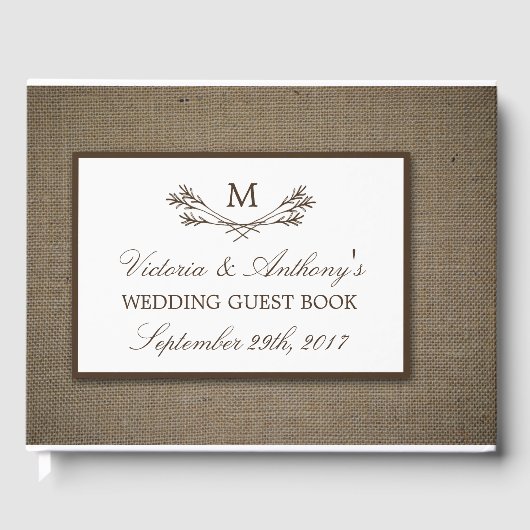 Land Rustic Monogram Branch & Burlap Wedding Gastenboek (Voorkant)