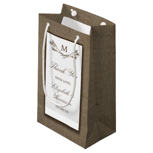 Land Rustic Monogram Branch & Burlap Wedding Klein Cadeauzakje (Voorkant Gekanteld)