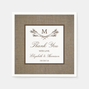 Land Rustic Monogram Branch & Burlap Wedding Servet