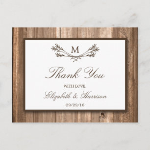 Land Rustic Monogram Branch & Wood Weddenschap Briefkaart