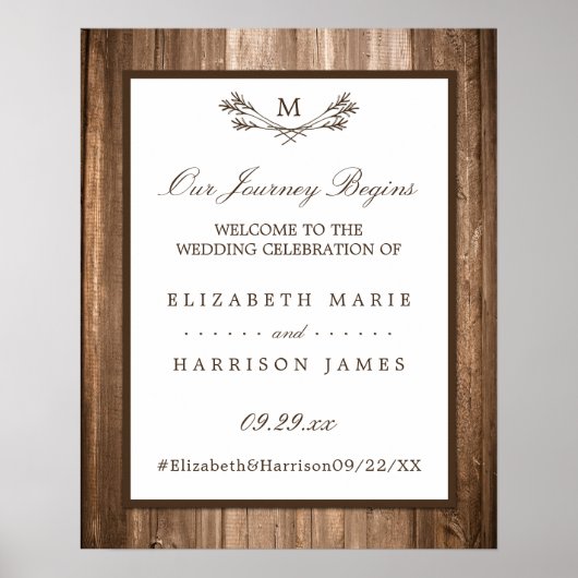 Land Rustic Monogram Branch & Wood Weddenschap Poster (Voorkant)