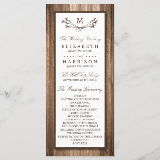 Land Rustic Monogram Branch & Wood Weddenschap Programma