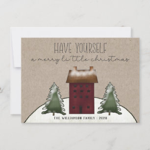 Land Rustic Saltbox House Greeting Holiday Card Feestdagenkaart
