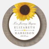 Land Rustic Sunflower & Burlap Wedding Ronde Sticker (Voorkant)