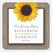 Land Rustic Sunflower & Burlap Wedding Vierkante Sticker (Voorkant)