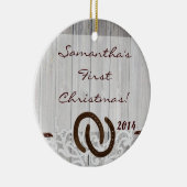 Land Rustic Wood Gepersonaliseerde naam Keramisch Ornament (Rechts)