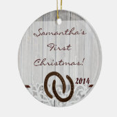 Land Rustic Wood Gepersonaliseerde naam Keramisch Ornament (Links)