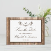 Land Rustic Wood Monogram Branch Save the Date (Staand voorkant)