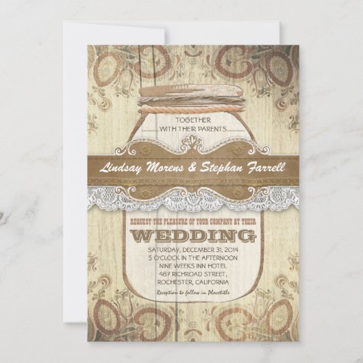 Land rustieke Mason Jar bruiloft uitnodigingen (Voorkant)