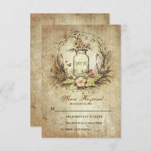  land rustieke metselaar pot bruiloft RSVP (Voorkant / Achterkant)