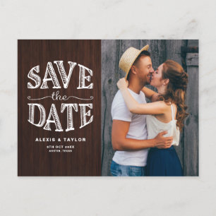 Land Rustieke Typografie Hout Foto Save the Date Aankondigingskaart