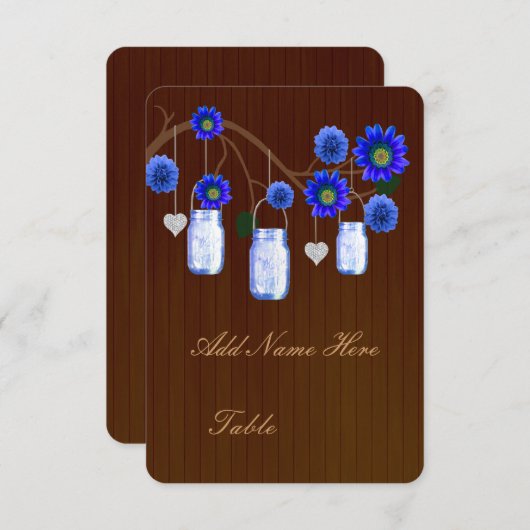 Land Rustige Blue Mason Jars Table Place Card Kaart (Voorkant / Achterkant)