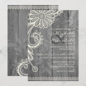 Land Rustige kant en houten bruiloft Uitnodiging (Voorkant / Achterkant)