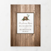 Land Rustige Monogram Tree & Wood Wedding Suite Drieluik Uitnodiging (Cover)