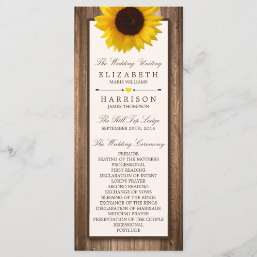 Land Rustige zonnebloem & bruinwoudhuwelijk Programma (Voorkant)