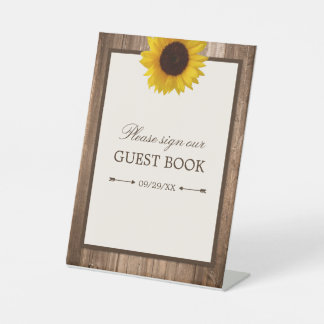 Land Rustige zonnebloem & bruinwoudhuwelijk Reclamebord Met Voetstuk