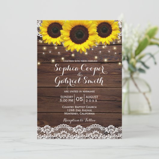Land Rustige zonnebloemkant | Hout Weddenschap Kaart (Staand voorkant)