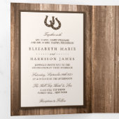 Land Rustisch Hoefijzer en bruin hout Drieluik Uitnodiging (Binnenzijde eerst)