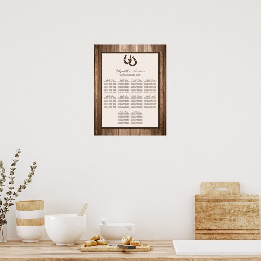 Land Rustisch Hoefijzer en bruin hout Poster (Keuken)