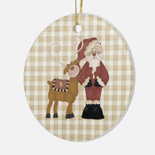 Land Santa en zijn rendierkeramisch Ornament (Links)