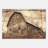 Land Sepia Rustic Barn  textuur Inpakpapier Vel (Voorkant 2)