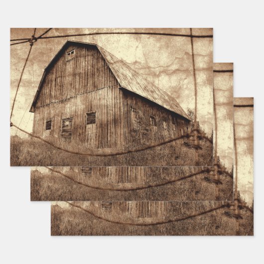 Land Sepia Rustic Barn  textuur Inpakpapier Vel (Set)