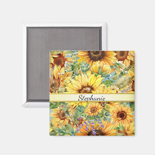 Land stijl Waterverf Zonnebloemen Magneet