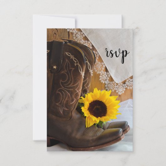 Land Sunflower and Lace Western Wedding RSVP (Voorkant)
