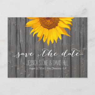 Land Sunflower Barn Wood Weddenschap Save the Date Aankondigingskaart