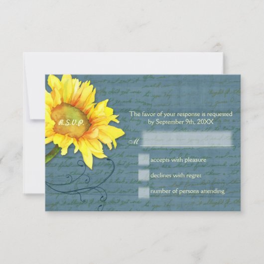 Land Sunflower Dusky Blue Weddenschap RSVP (Voorkant)