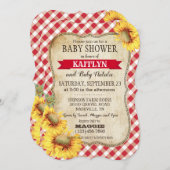 Land Sunflower en Gingham Check Baby shower Kaart (Voorkant / Achterkant)