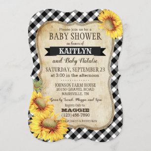 Land Sunflower en Gingham Check Baby shower Kaart