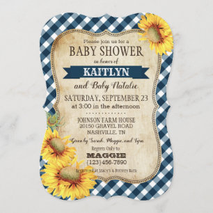 Land Sunflower en Gingham Check Baby shower Kaart
