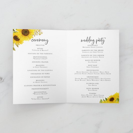 Land Sunflower Folded Wedding Programme Programma (Binnen)