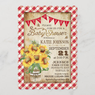 Land Sunflower Gingham Check Girl Baby shower Kaart