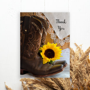 Land Sunflower Lace Western Weddenschap Bedankt Briefkaart