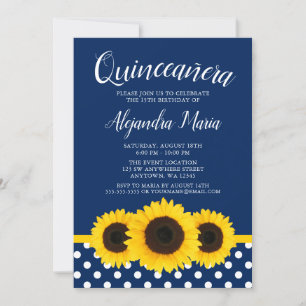 Land Sunflower Navy Blue Quinceanera Kaart