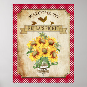 Land Sunflower Red Gingham Poster