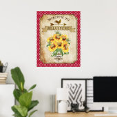 Land Sunflower Red Gingham Poster (Thuiskantoor)