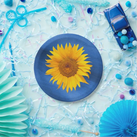 Land Sunflower Royal Blue Summer Weddenschap Papieren Bordje (Feest)