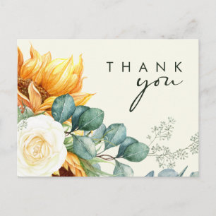 Land Sunflower Script Yellow Weddenschap Bedankt Briefkaart