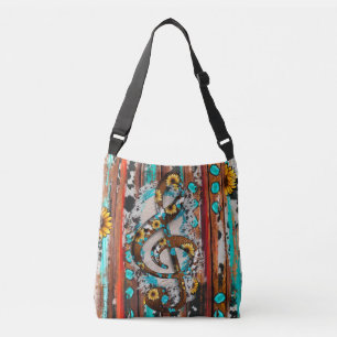 Land Sunflower Turquoise Stone Wood Clef Note Crossbody Tas