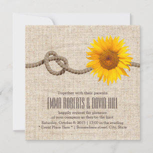 Land Sunflower & Twine Knot Burlap Wedding Kaart