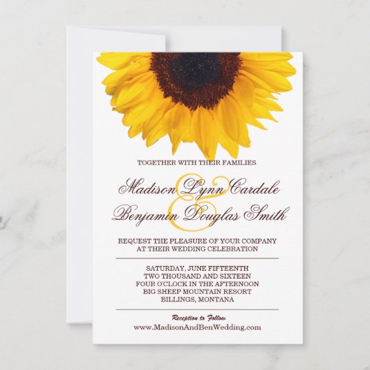 Land Sunflower White Wedding Invitation Kaart (Voorkant)