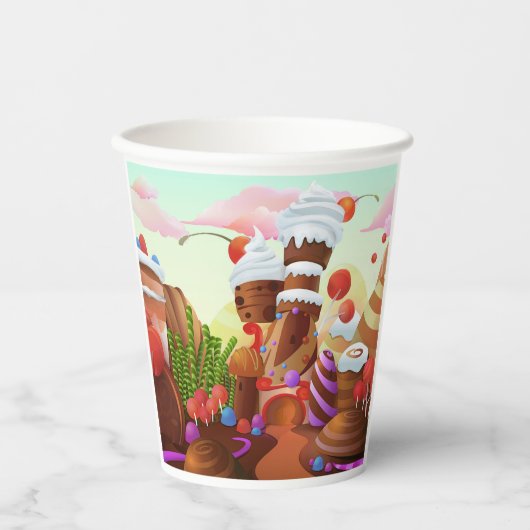 Land van chocolade papieren bekers (Voorkant)